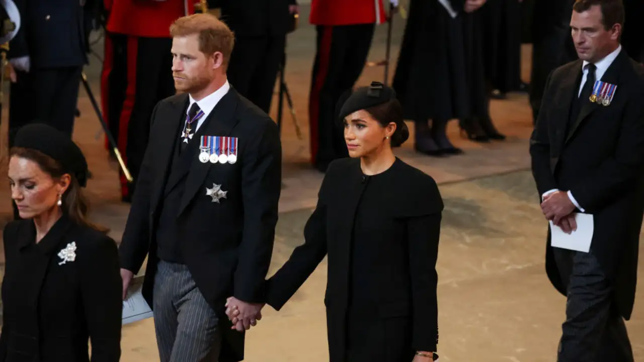The royal family gathered at Westminster Hall on Wednesday to pay their respects to the late Queen. Prince Harry Meghan Markle