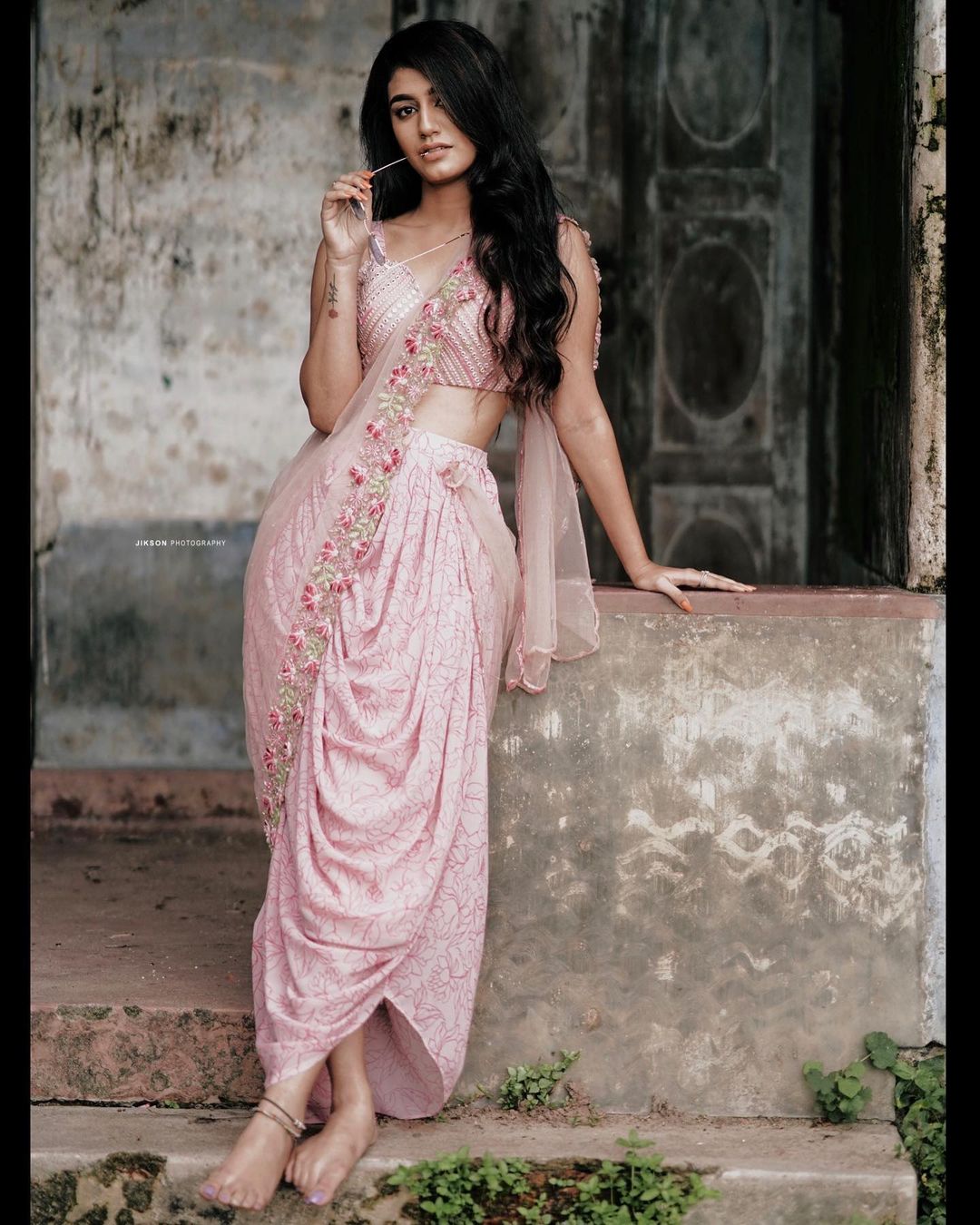 Pink saree with a modern twist