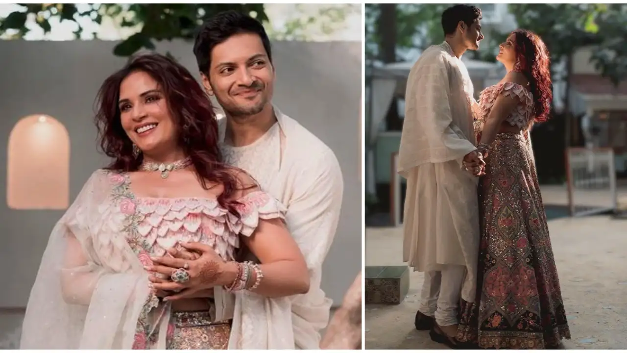 Richa Chadda in Rahul Mishra lehenga, Ali Fazal in Abu Jani & Sandeep Khosla Angarkha are a chic duo Richa Chadda in Rahul Mishra lehenga, Ali Fazal in Abu Jani & Sandeep Khosla Angarkha are a chic duo