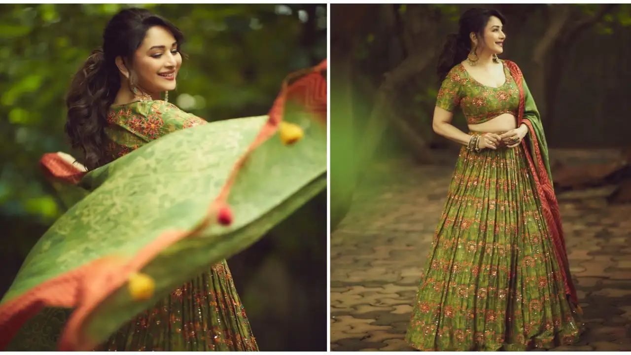 Madhuri Dixit in Label Anushree lehenga brings on the Navratri glow like a glam girl; Yay or Nay? Madhuri Dixit in Label Anushree lehenga brings on the Navratri glow like a glam girl; Yay or Nay?