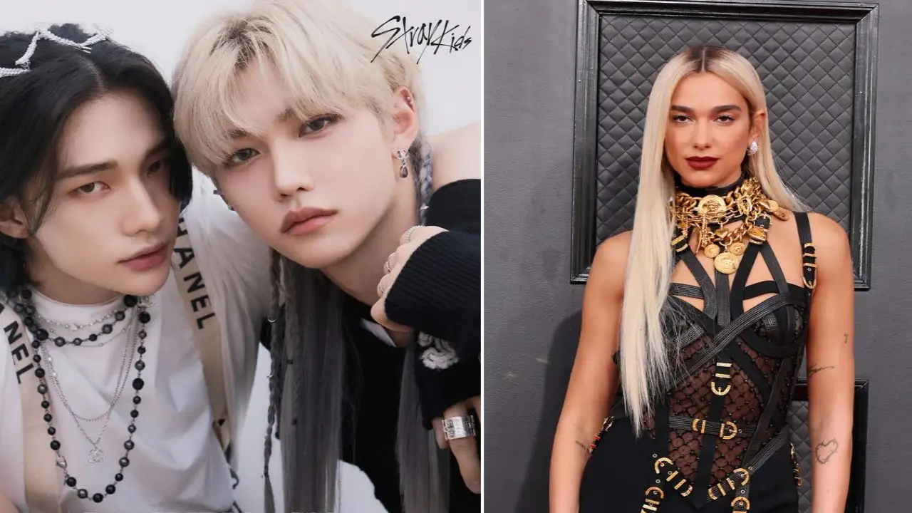 Stray Kids: courtesy of JYP Entertainment, Dua Lipa: courtesy of Getty Images Stray Kids: courtesy of JYP Entertainment, Dua Lipa: courtesy of Getty Images