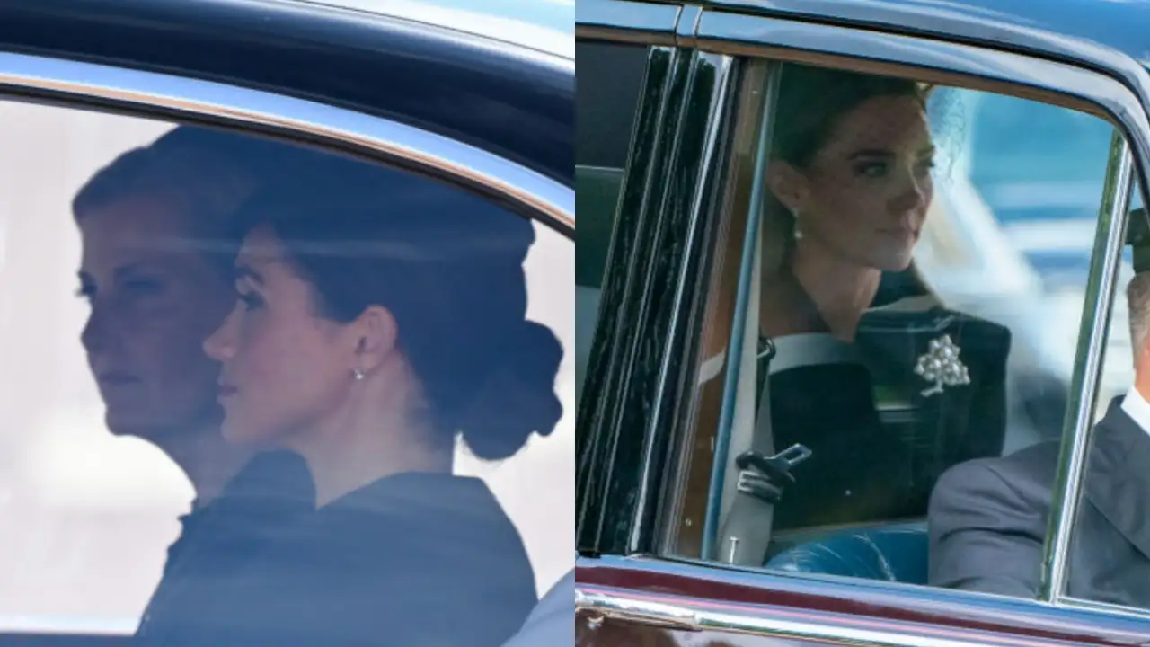 Meghan Markle rides a different car than Kate Middleton and Camilla during the late Queen's procession to Westminster Castle. Meghan Markle Kate Middleton