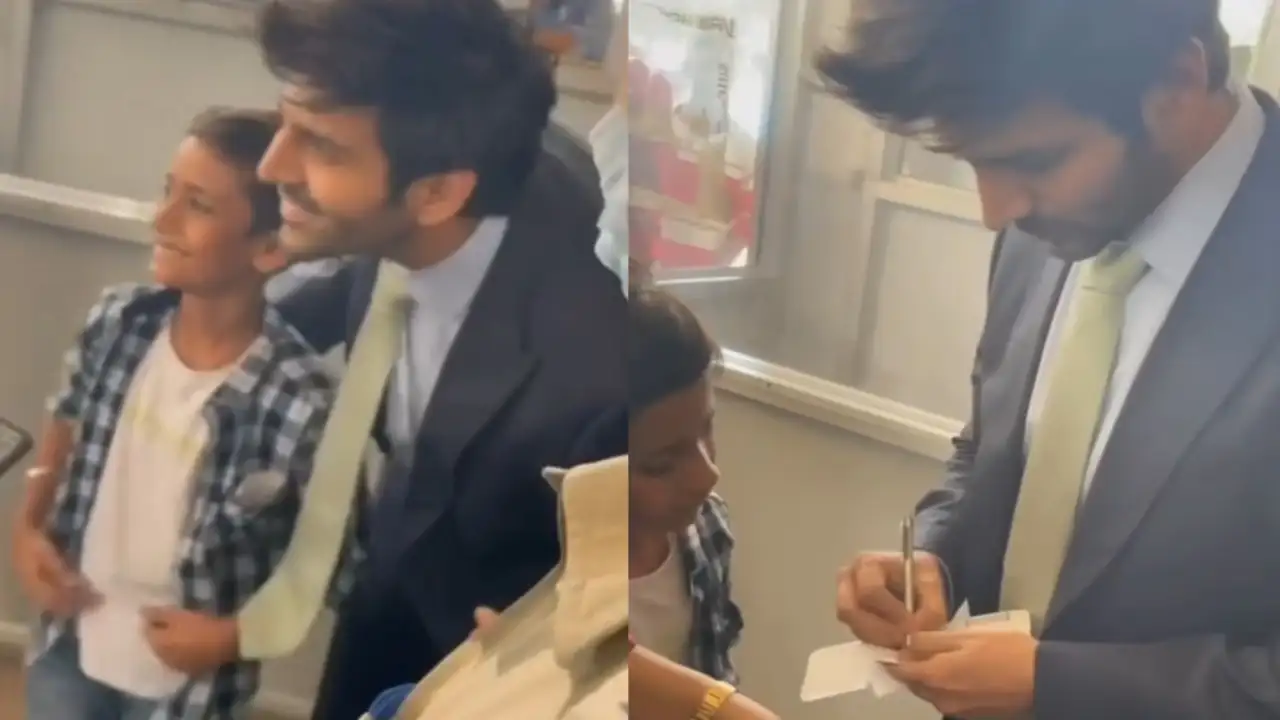 Kartik Aaryan meets a fan at the airport. Kartik Aaryan meets a fan at the airport.