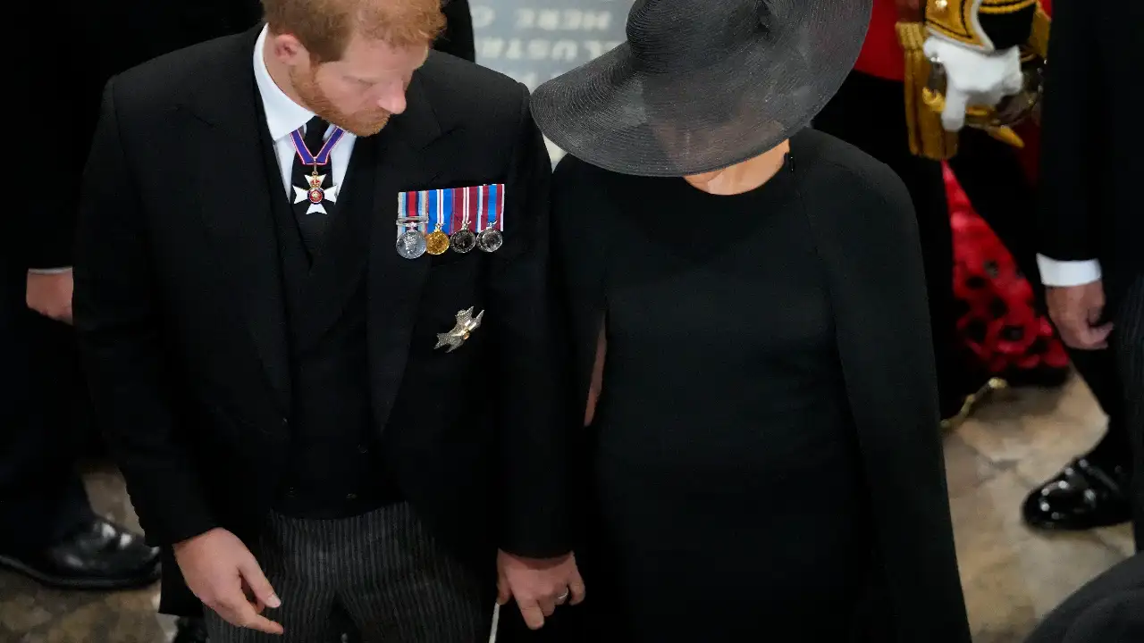 Prince Harry and Meghan Markle subtly supported each other during The Queen's funeral. Getty Images