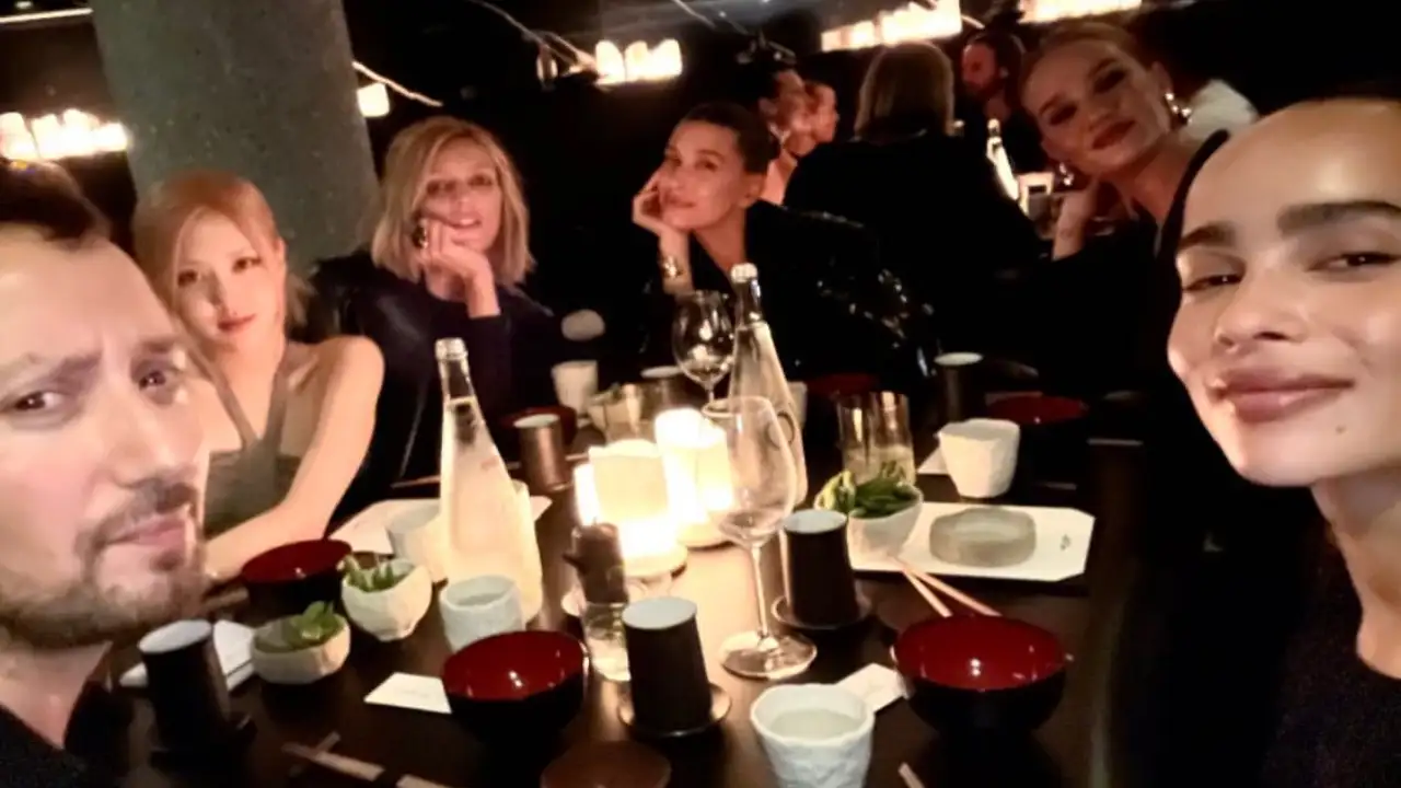 Anthony Vaccarello, Rosé, Hailey Bieber, Rosie Huntington-Whiteley, Zoë Kravitz, and Anja Rubik courtesy of Anthony Vaccarello's Instagram Stories