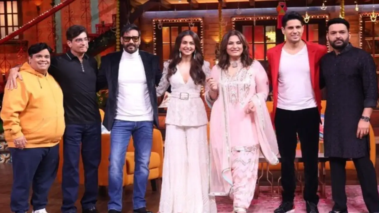 The team of Thank God promotes film on the sets of The Kapil Sharma Show. (Credits: Screenshot of T-Series Video) T Series