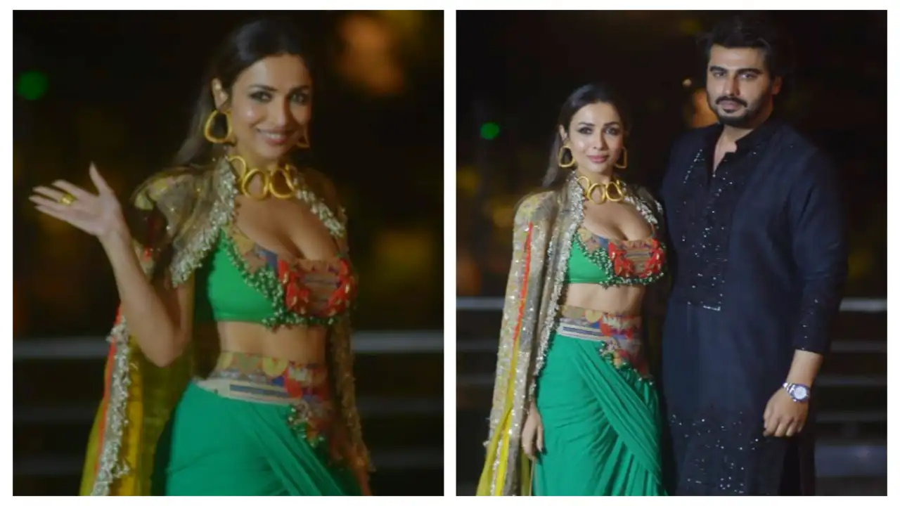 Malaika Arora in an Anamika Khanna original arrives in style with Arjun Kapoor for Sonam Kapoor's Diwali bash Malaika Arora in an Anamika Khanna original with Arjun Kapoor at Sonam Kapoor's Diwali bash