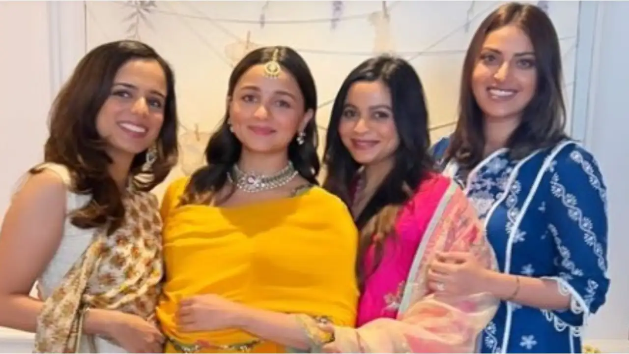 Alia Bhatt glows in a yellow Anarkali as she poses with Shaheen Bhatt and her girls; PIC