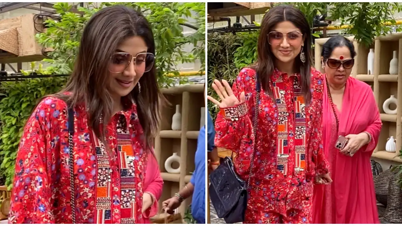Shilpa Shetty's co-ord set styled with a Saint Laurent sling bag is a cool colour power look Shilpa Shetty's co-ord set styled with a Saint Laurent sling bag is a cool colour power look