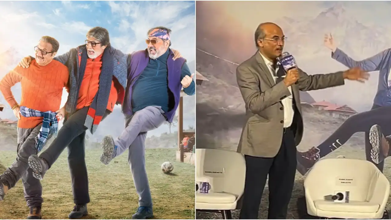 Picture courtesy: Rajshri Films Instagram Poster of Uunchai / Sooraj Barjatya at the trailer launch