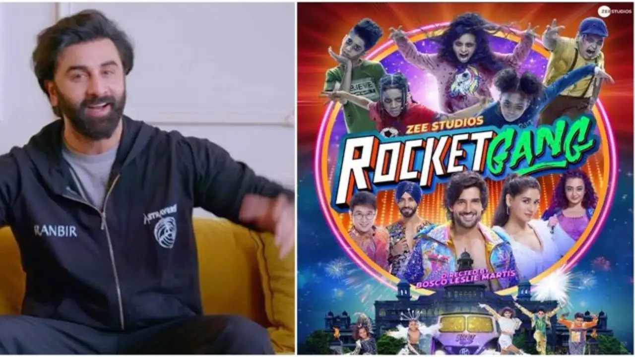 The teaser of Ranbir Kapoor’s new song from the movie Rocket Gang will be unveiled next week. Image on left from Disney Plus Hotstar and Image on the Right is the movie poster shared by Zee Studios.