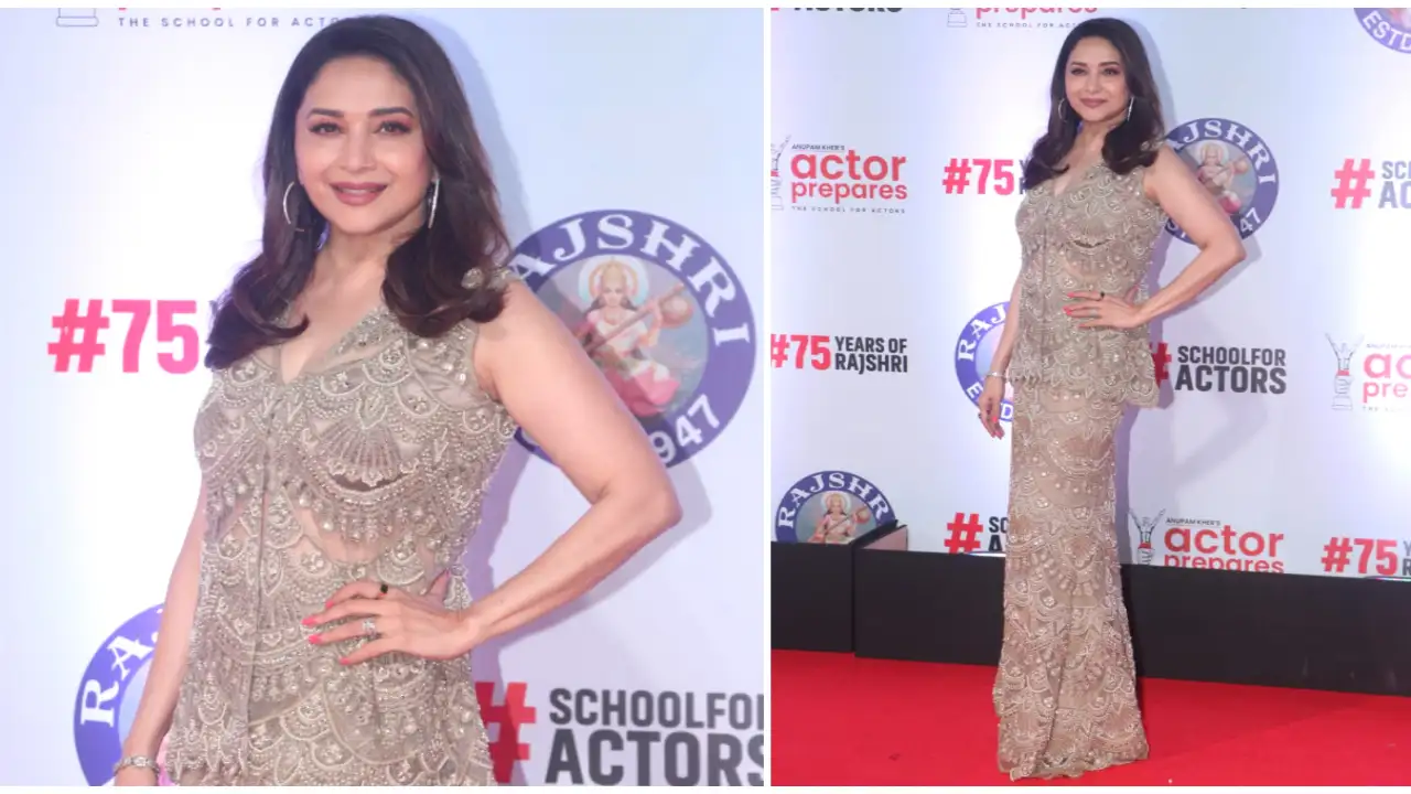 Madhuri Dixit in a Ridhima Bhasin gharara makes us want to think gold and desi chic on repeat Madhuri Dixit in a Ridhima Bhasin gharara makes us want to think gold and desi chic on repeat