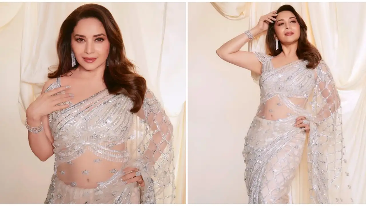 Madhuri Dixit's Falguni and Shane Peacock sheer saree makes for a fabulous sparkly style upgrade Madhuri Dixit's Falguni and Shane Peacock sheer saree makes for a fabulous sparkly style upgrade