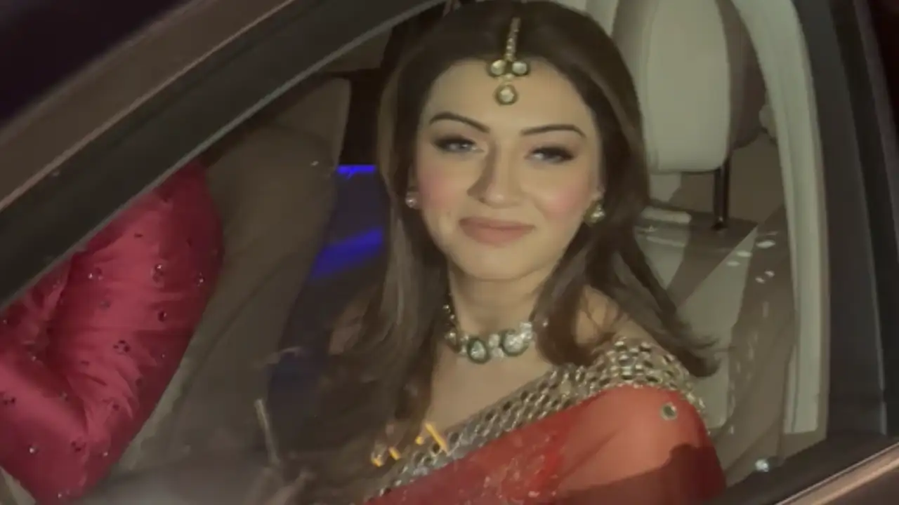 Bride-to-be Hansika Motwani wears hot red sari for 'Mata Ki Chowki' ahead of her wedding with Sohael Khaturiya Hansika Motwani clicked for wedding ceremony