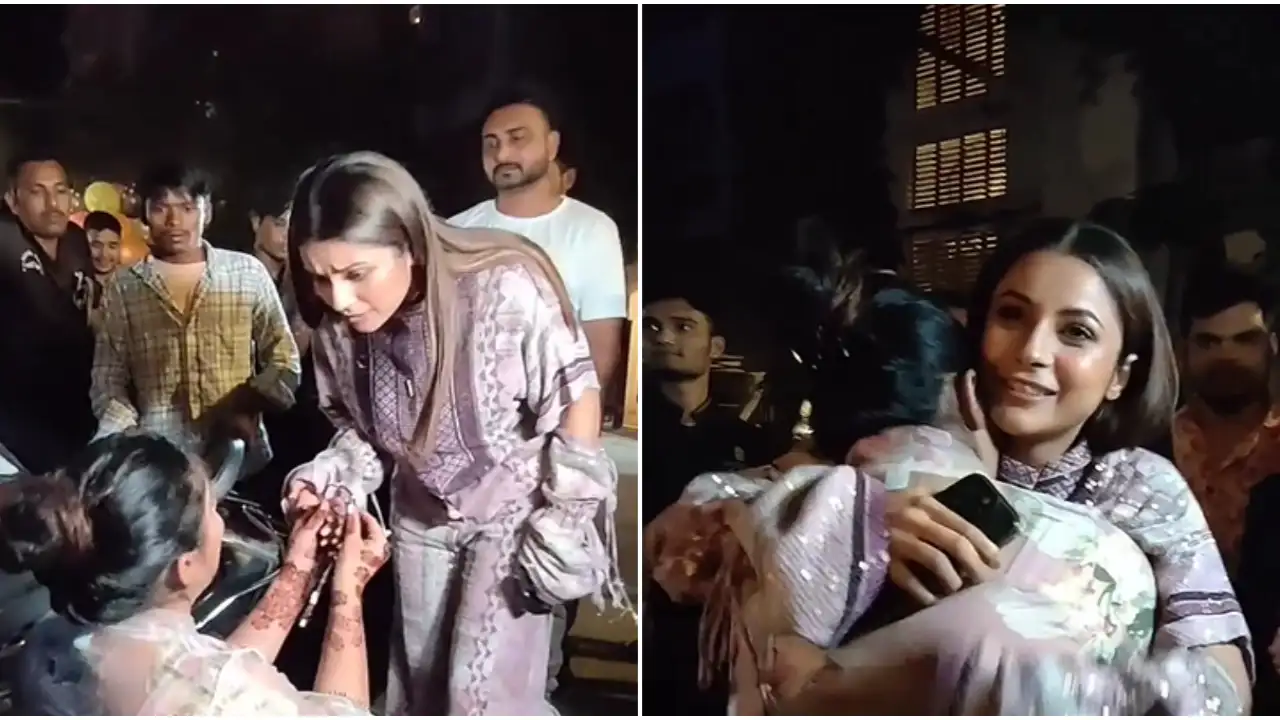 Shehnaaz Gill hugs an emotional fan, accepts a gift from her; Reprimands security for THIS reason- WATCH Shehnaaz Gill hugs an emotional fan, accepts a gift from her; Reprimands security for THIS reason- WATCH
