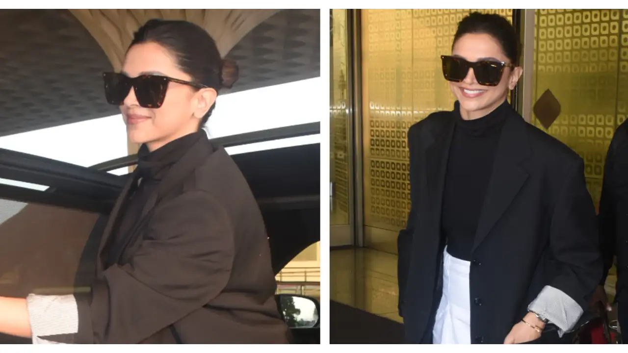 Deepika Padukone’s LV shoes paired with black blazer and white pants scream chic airport look Deepika Padukone’s LV shoes paired with black blazer and white pants scream chic airport look