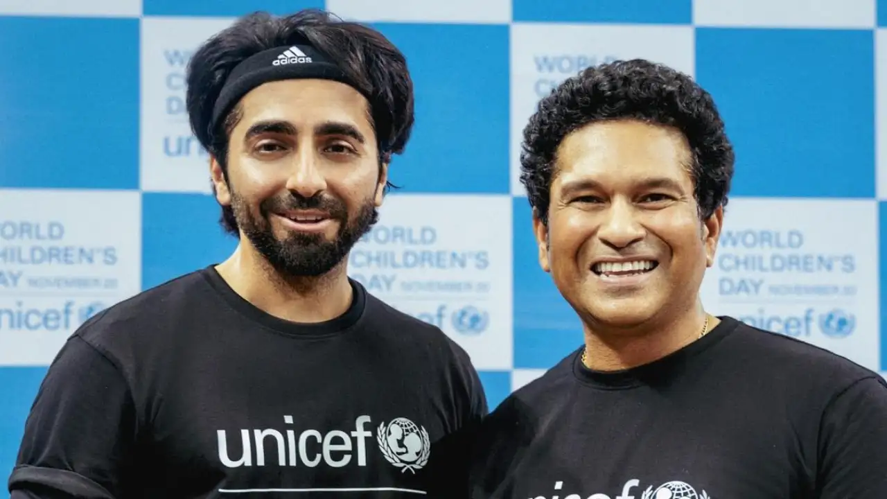Ayushmann Khurrana plays football with his ‘idol’ Sachin Tendulkar to celebrate World Children's Day; PICS Ayushmann Khurrana plays football with his ‘idol’ Sachin Tendulkar to celebrate World Children's Day; PICS