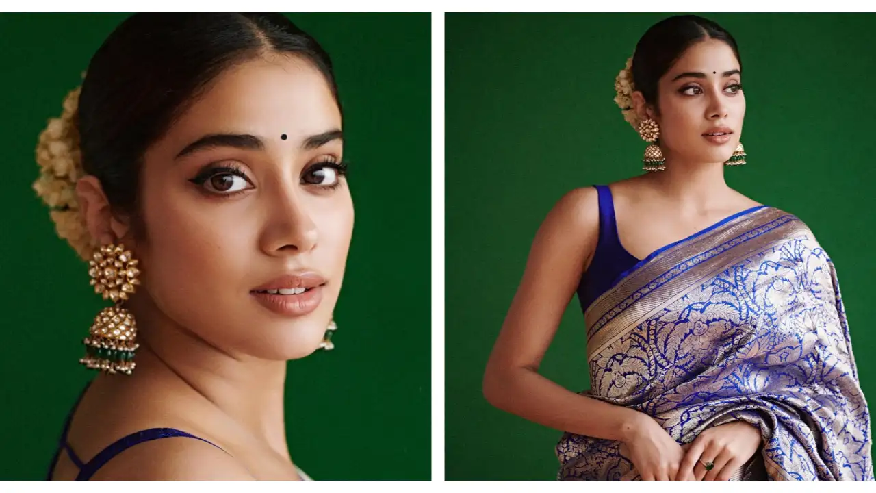 Janhvi Kapoor’s Royal Blue Raw Mango saree is the perfect blend of regal and traditional