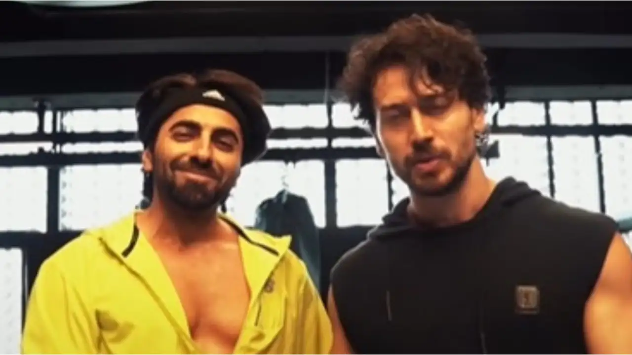 Screengrab of Ayushmann Khurrana and Tiger Shroff from video. Pic credit: Ayushmann Khurrana Instagram Screengrab of Ayushmann Khurrana and Tiger Shroff from video.