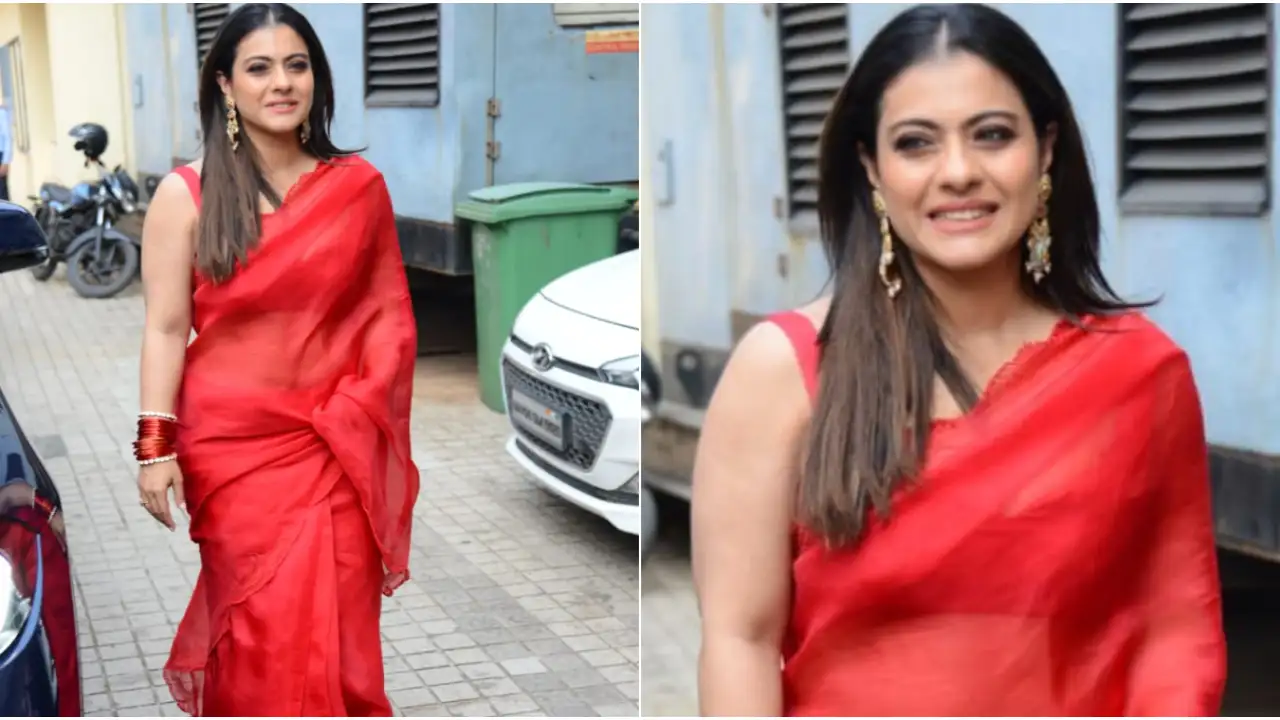 Kajol redefines elegance in a ruby red organza saree worth Rs 22k at Salaam Venky trailer launch | PINKVILLA