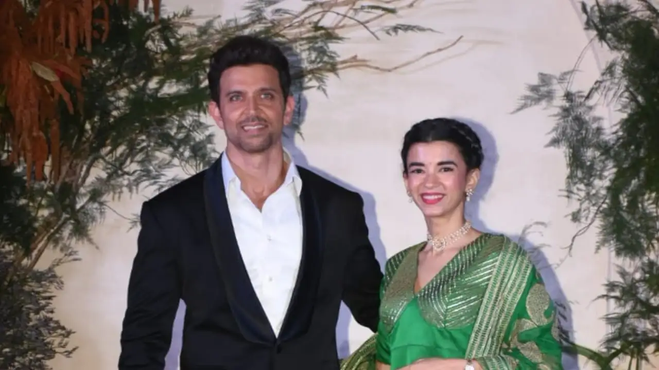 Hrithik Roshan and Saba Azad pose for the picture at a wedding