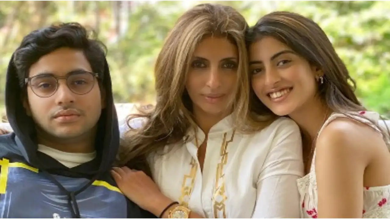 Agastya Nanda with his mother Shweta Bachchan and sister Navya. Pic credit: Shweta Bachchan Instagram Agastya Nanda with his mother Shweta Bachchan and sister Navya.