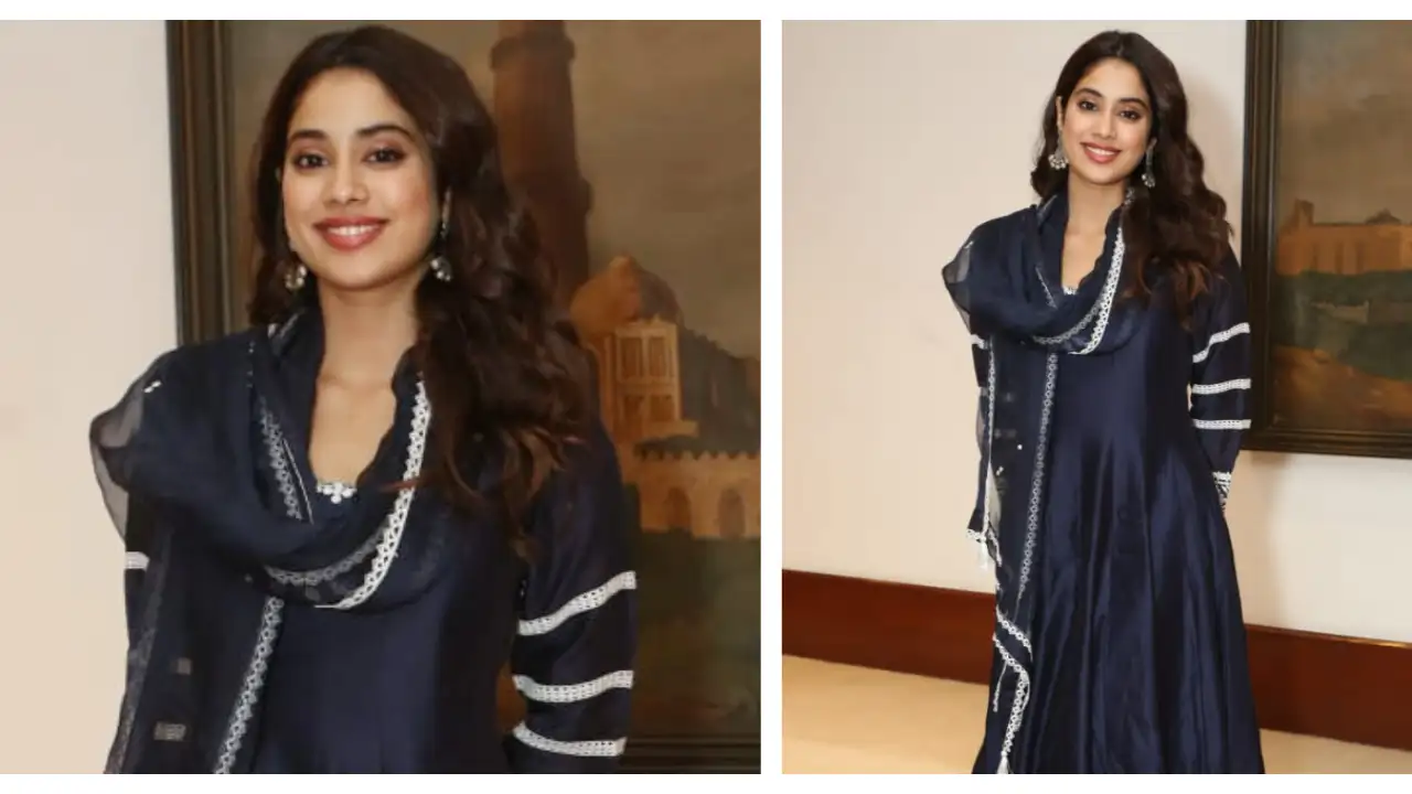 Janhvi Kapoor in a Devnaagri Anarkali Set makes a strong case for navy blue ethnic ensemble Janhvi Kapoor in a Devnaagri Anarkali Set makes a strong case for navy blue ethnic ensemble