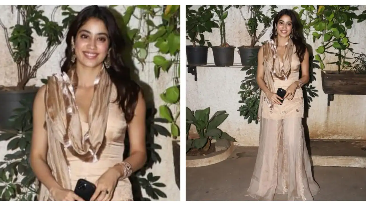 Janhvi Kapoor’s Devnaagri beige Sharara set is a desi delight Janhvi Kapoor’s Devnaagri beige Sharara set is a desi delight