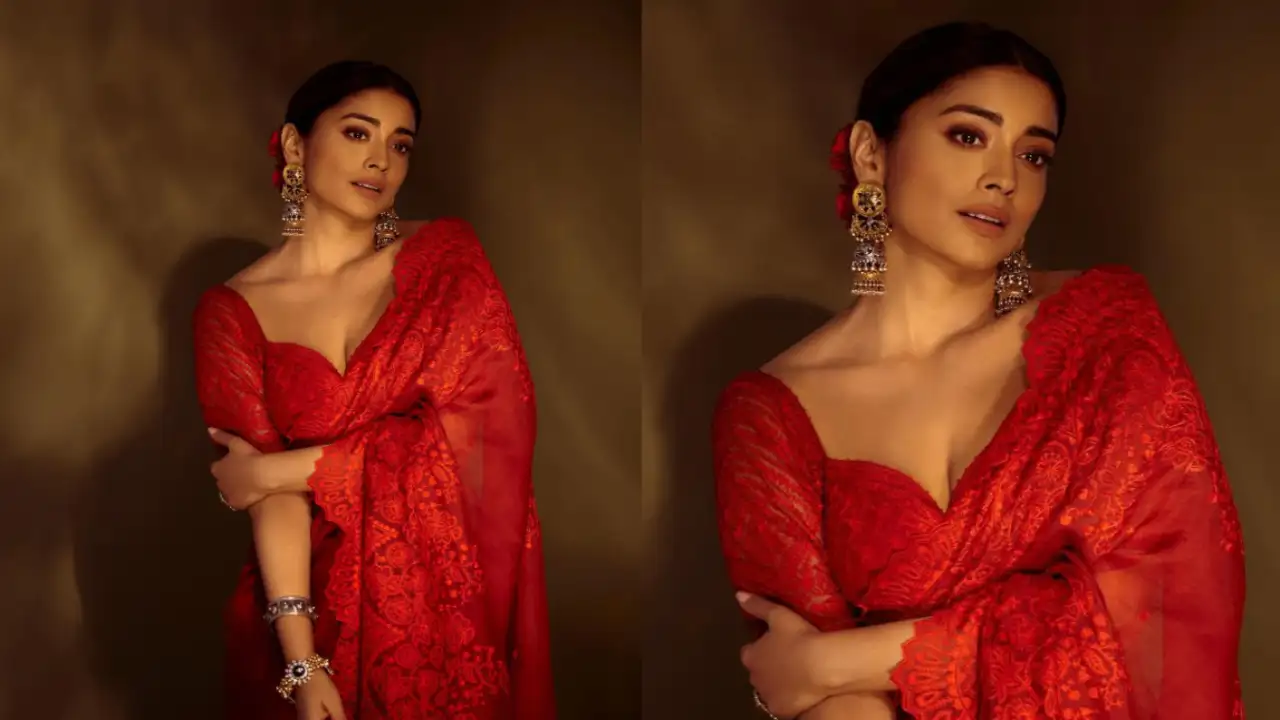 Drishyam 2 actress Shriya Saran's look in a red embroidered scallop saree  is perfect for a wedding soirée | PINKVILLA