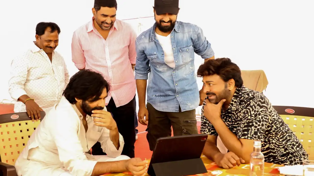 Pawan Kalyan on the sets of Waltair Veerayya Photo Courtesy: (Twitter)