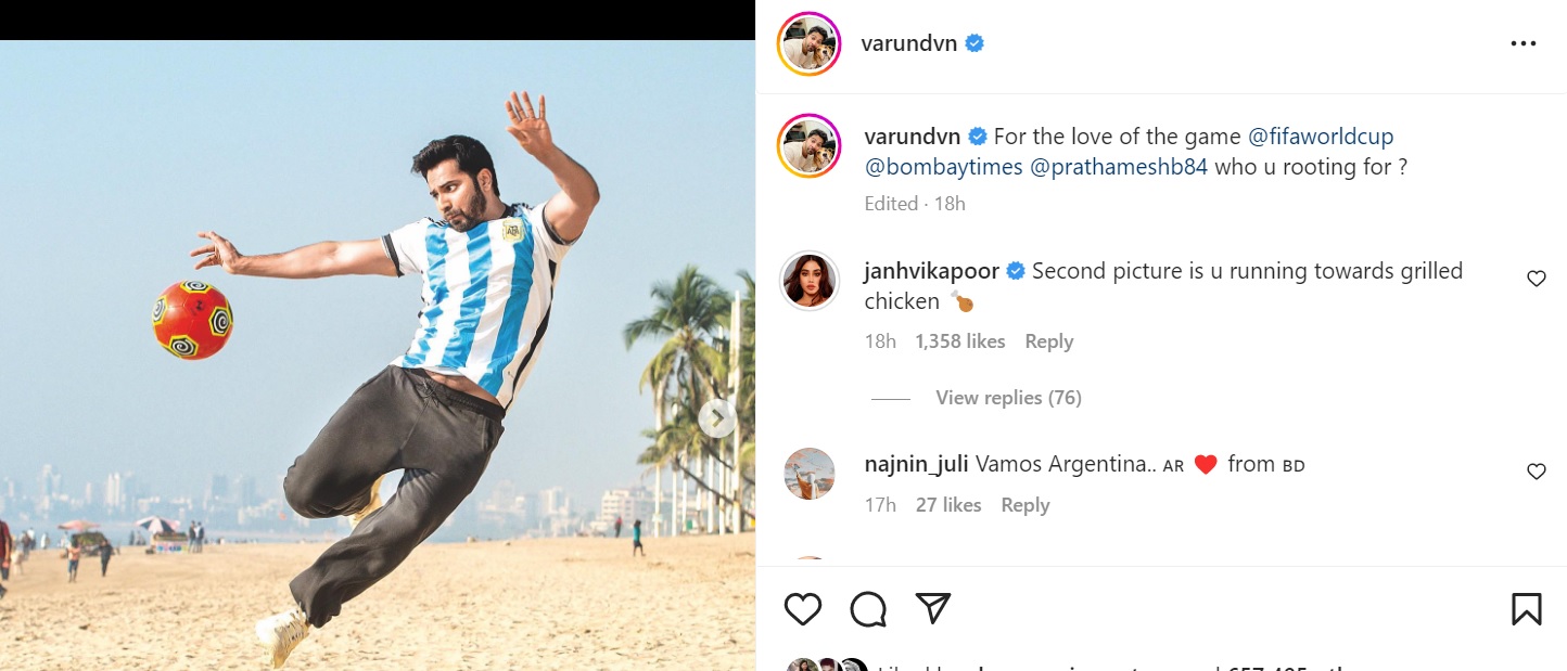 Janhvi Kapoor's comment on Varun Dhawan's picture