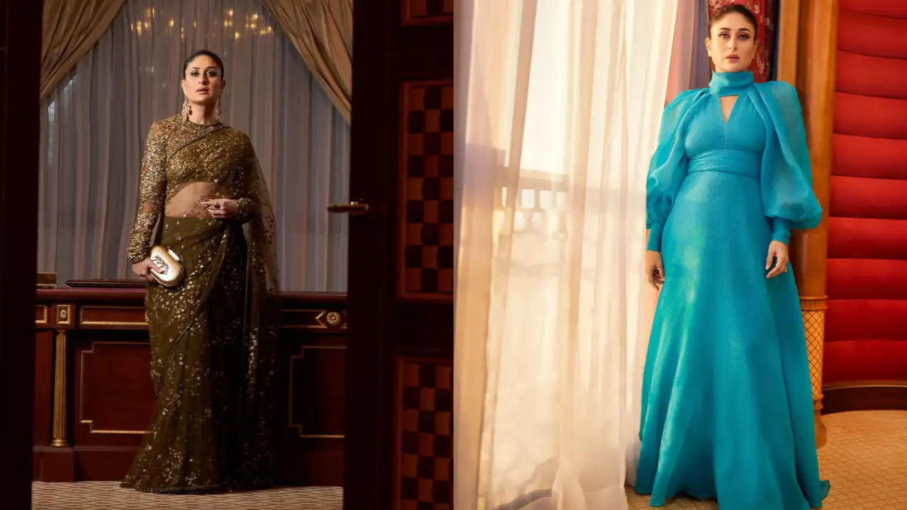 Kareena Kapoor casts her magic spell in Sabyasachi’s tulle embroidered saree and Monique Lhuillier’s gown