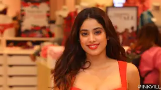 Janhvi Kapoor looks stunner in red colour mini bodycon dress