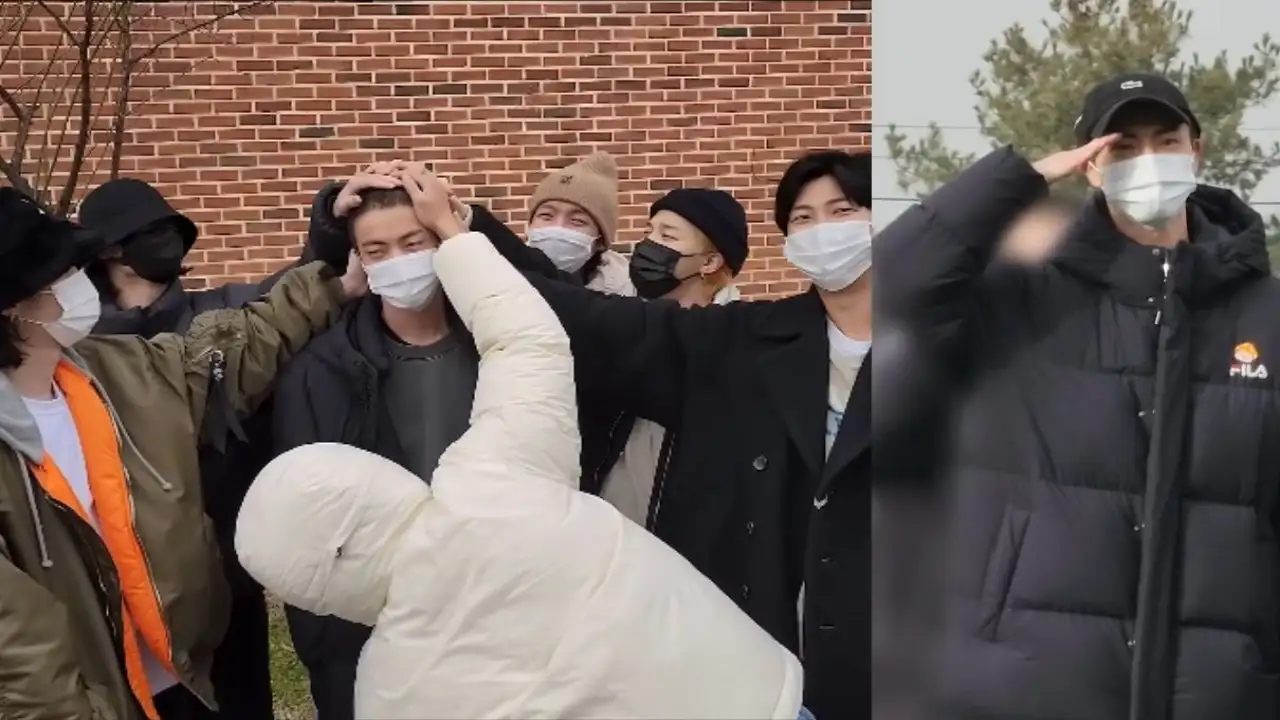BTS and Jin saluting BTS and Jin saluting