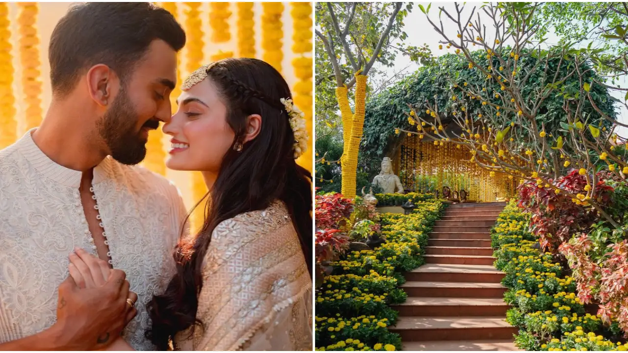 KL Rahul-Athiya Shetty's dreamy Haldi décor featured layers of marigolds from floor to ceiling; PICS | PINKVILLA