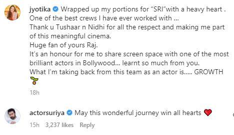 Suriya comments on Jyothika's post on Bollywood comeback