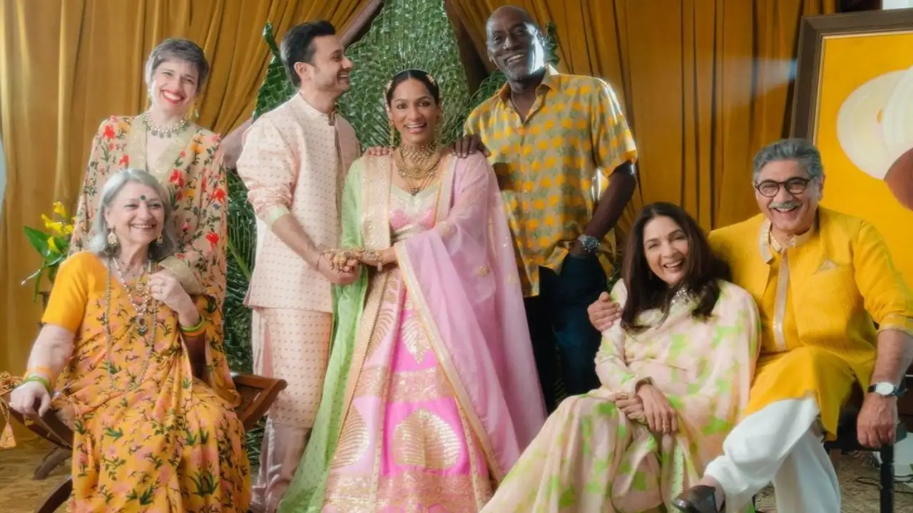 Masaba Gupta and Satyadeep Misra pose with their family