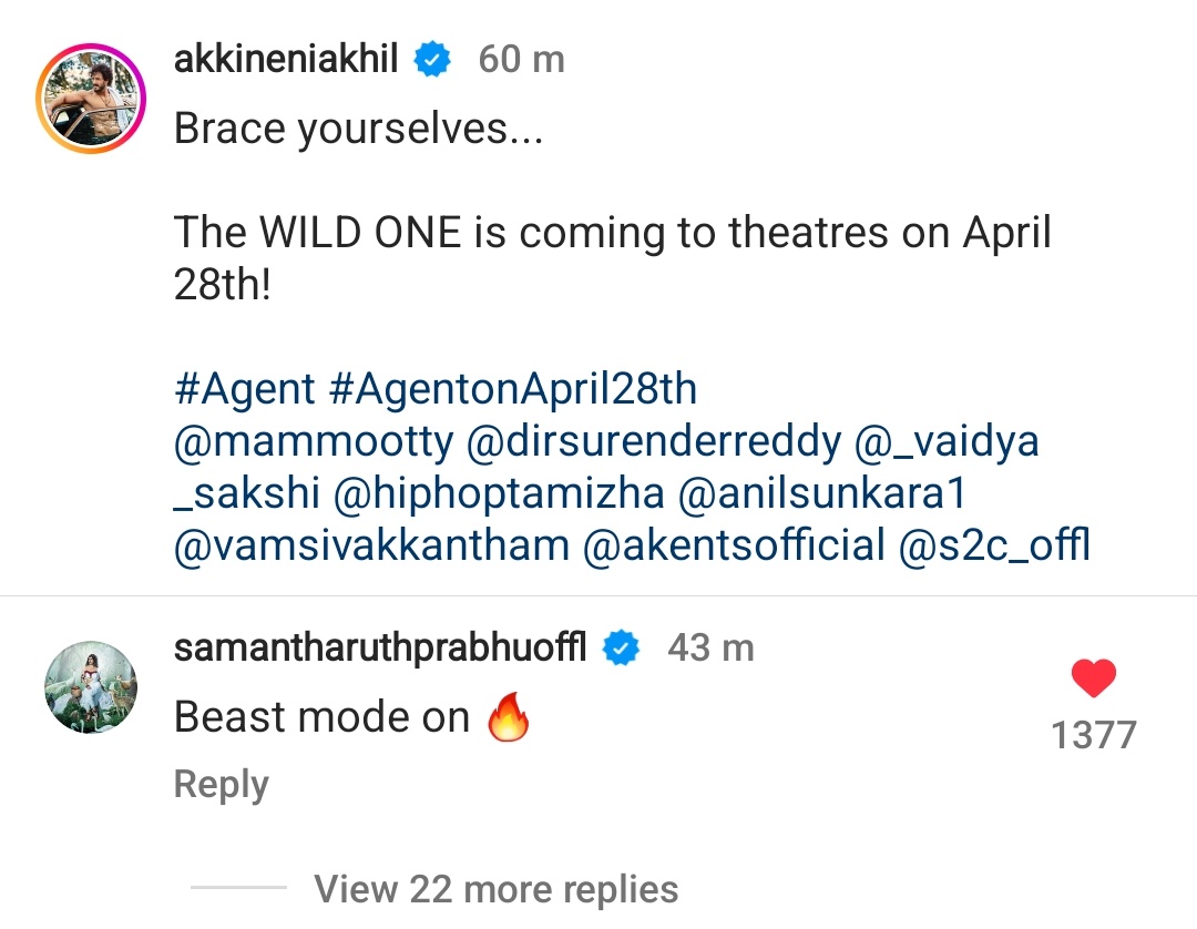 Samantha Ruth Prabhu sends best wishes to Akhil Akkineni for Agent; Says 'beast mode on'