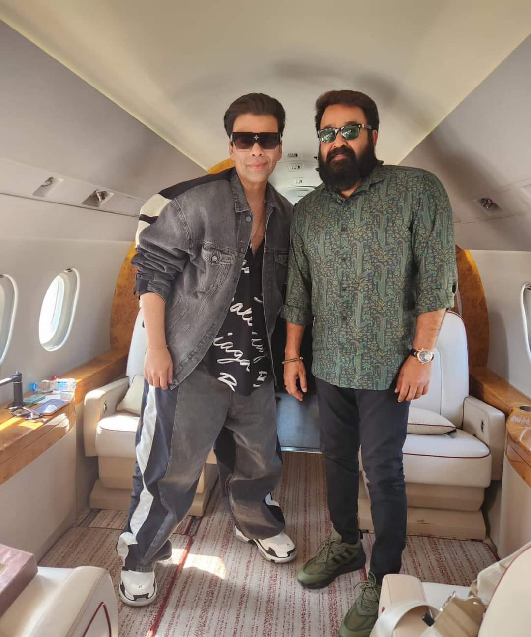 Mohanlal and Karan Johar in a chartered flight 