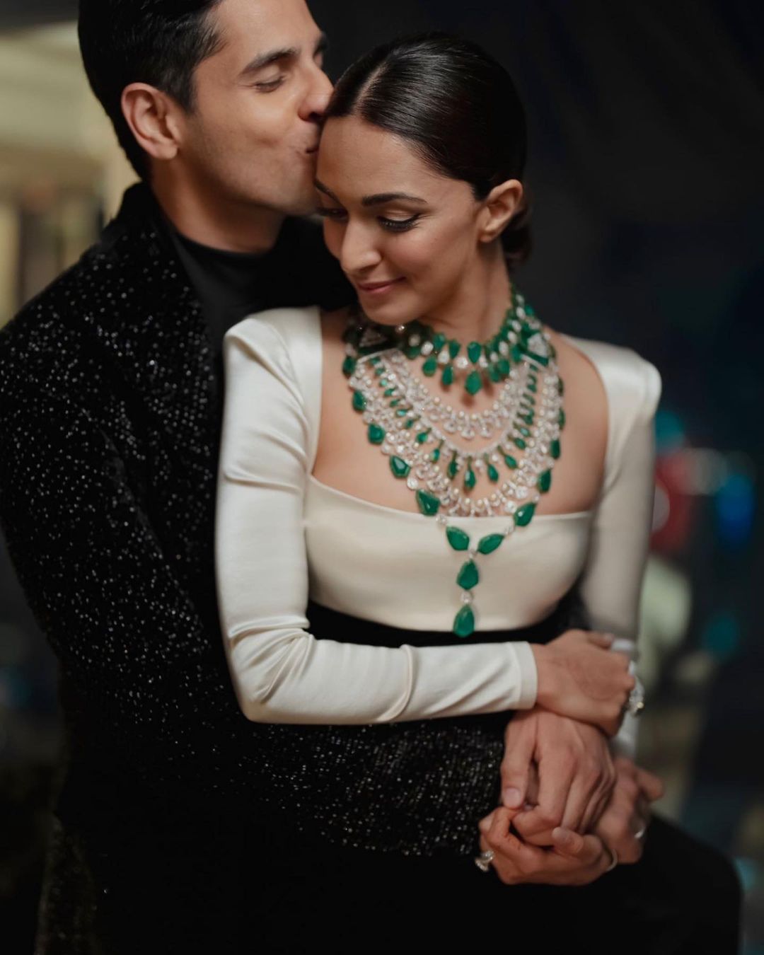 Kiara Advani’s layered emerald and diamond necklace for wedding reception