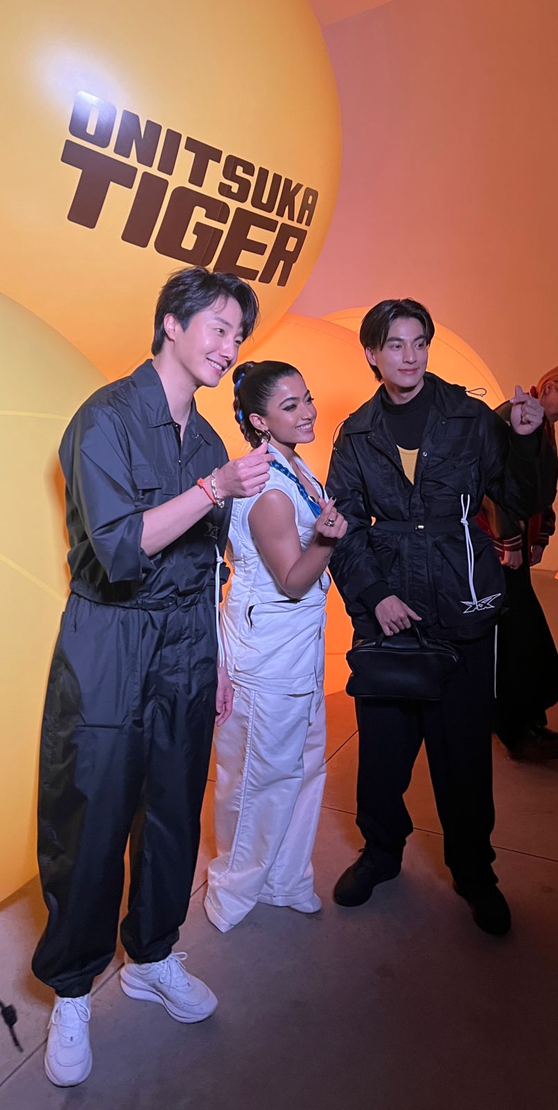 Rashmika Mandanna poses with Gulf and Jung II-Woo at Milan Fashion Week