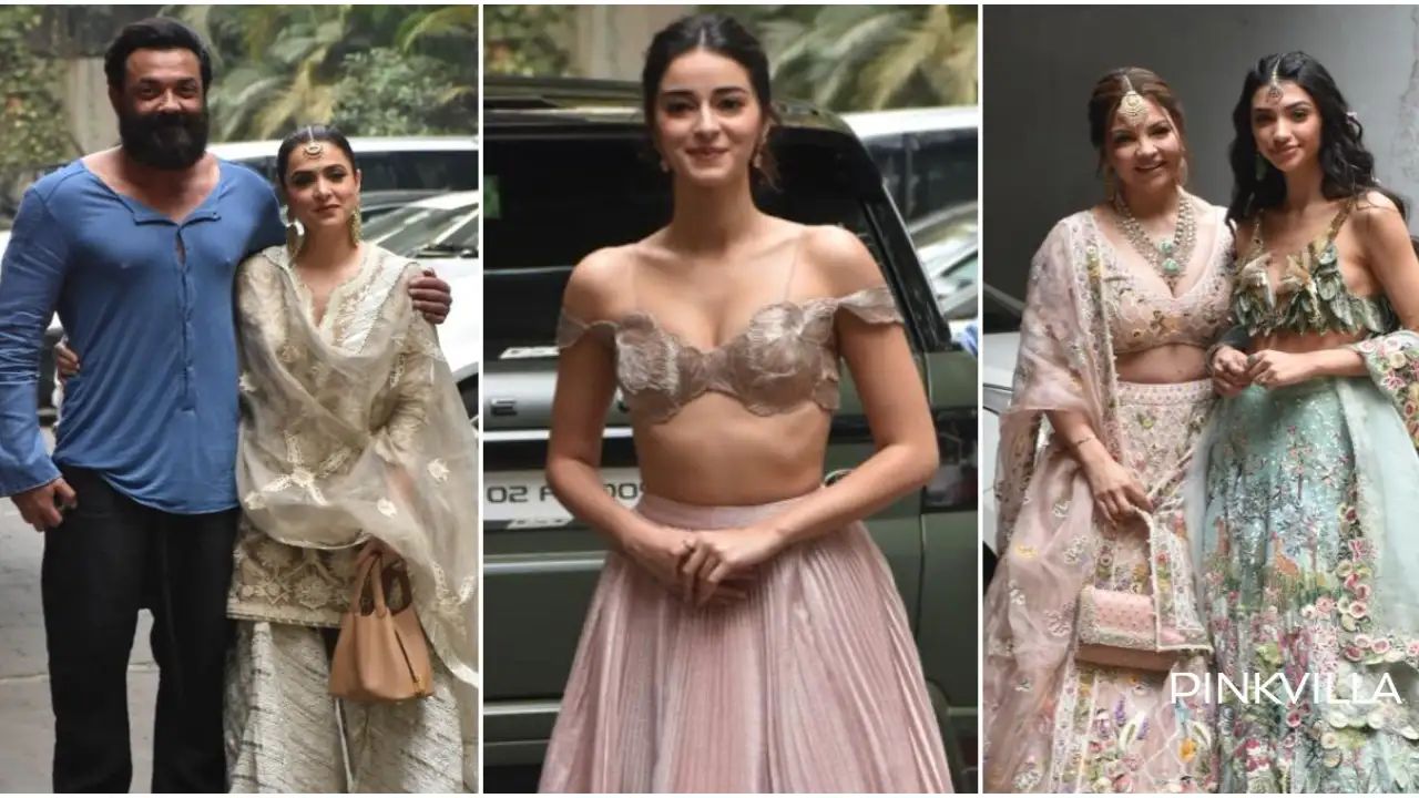1328627777 ananya panday exudes glam in pink lehenga chunky pandey bobby deol arrive for alanna pandays mehendi pics 1280*720