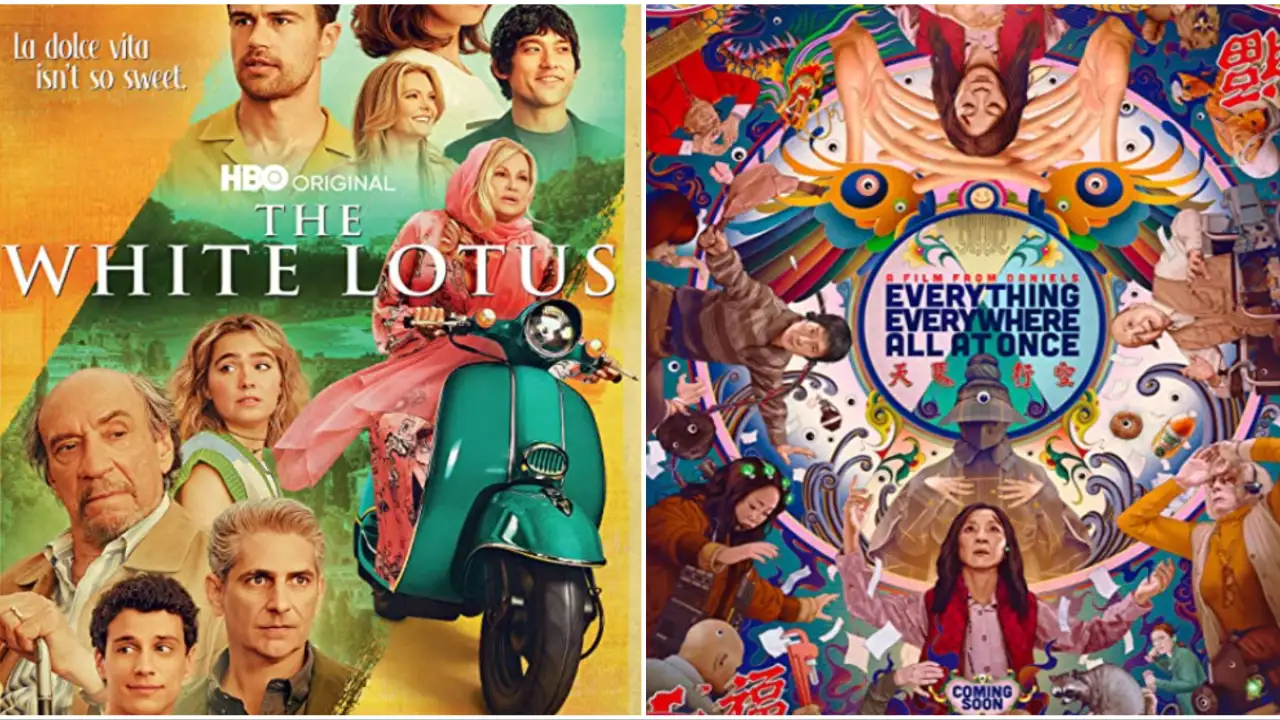 Everything Everywhere All at Once and The White Lotus movie posters