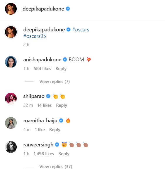 Ranveer Singh and others react to Deepika Padukone's post
