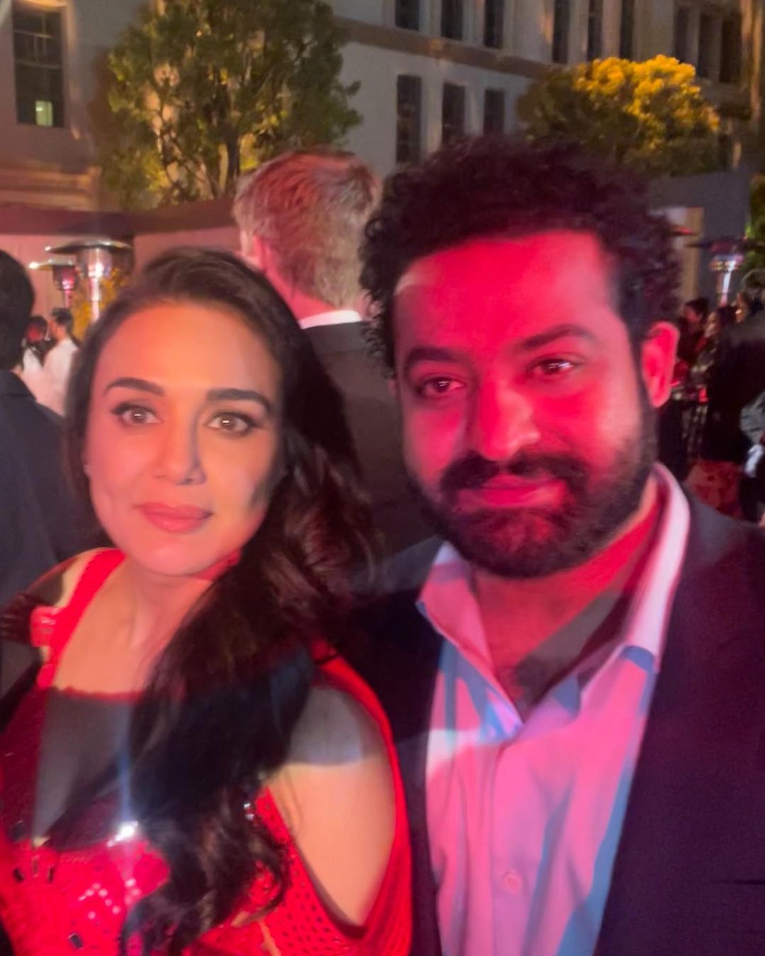Preity Zinta with Jr NTR at the pre-Oscars party in US