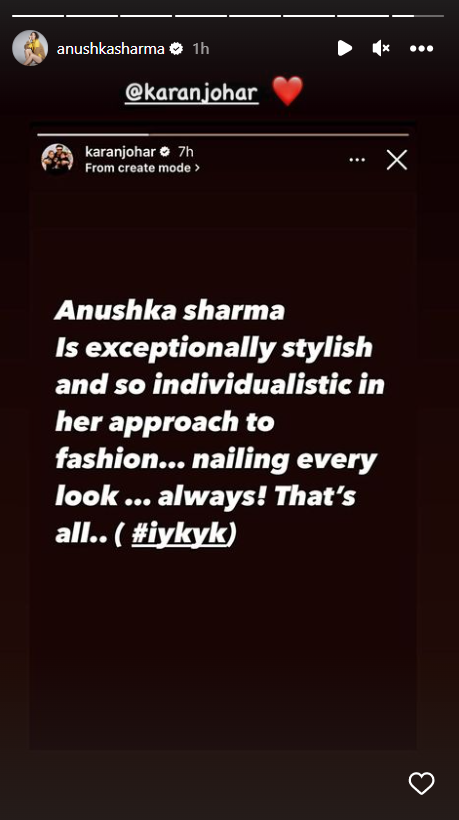 Anushka Sharma's Instagram story