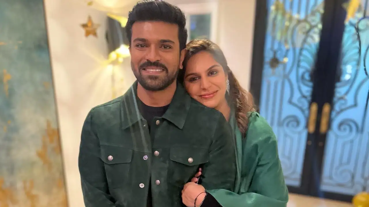 Ram Charan and wife Upasana looks lovely at one of the Oscars party (PC: Upasana Konidela Twitter) Ram Charan and wife Upasana