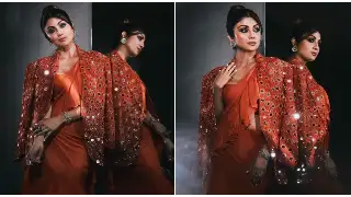 Shilpa Shetty in an Arpita Mehta jacket and ruffle sari is set for a sparkly summer; Guess their costs 