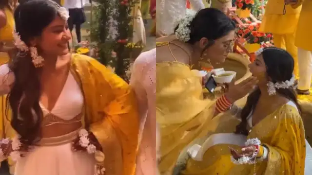 Bride-to-be Krishna Mukherjee looks radiant in a white and yellow lehenga for her Haldi ceremony; WATCH
