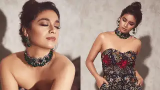 Keerthy Suresh is 'blooming bold' in Varun Bahl strapless jumpsuit with a corset bodice worth Rs 2 Lakh